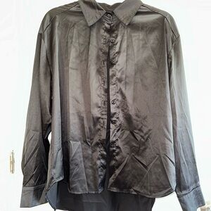 Black Satin Button-Up Shirt